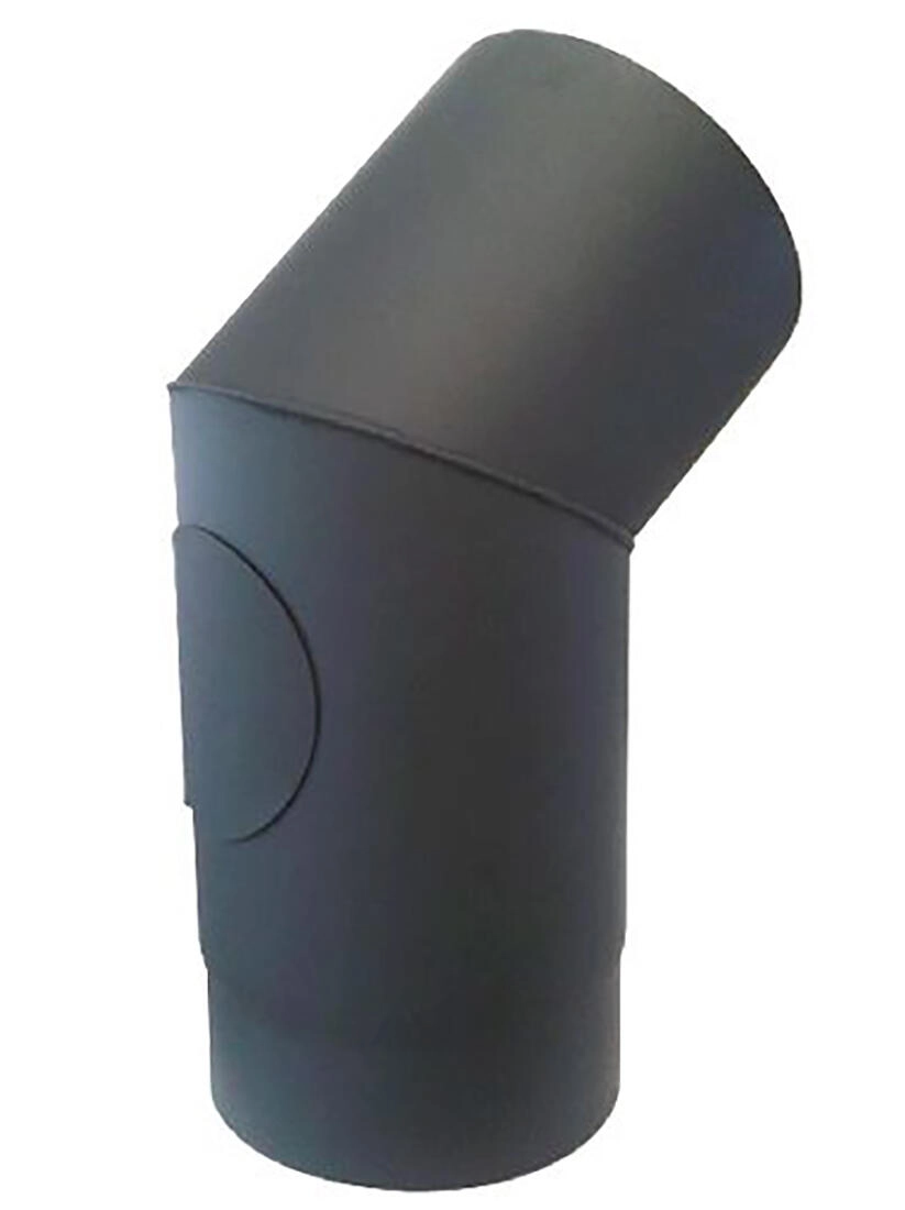 Levně Kouřové koleno s otvorem 130 mm, 45°, ocel 1,5 mm, černé