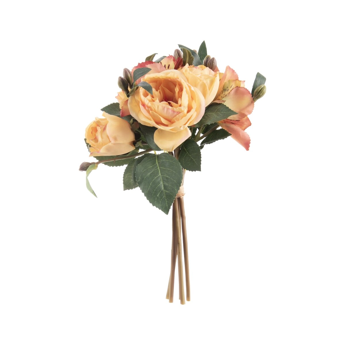 Levně Dekorativní umělá květina růže/lilie ve svazku žlutá 26 cm