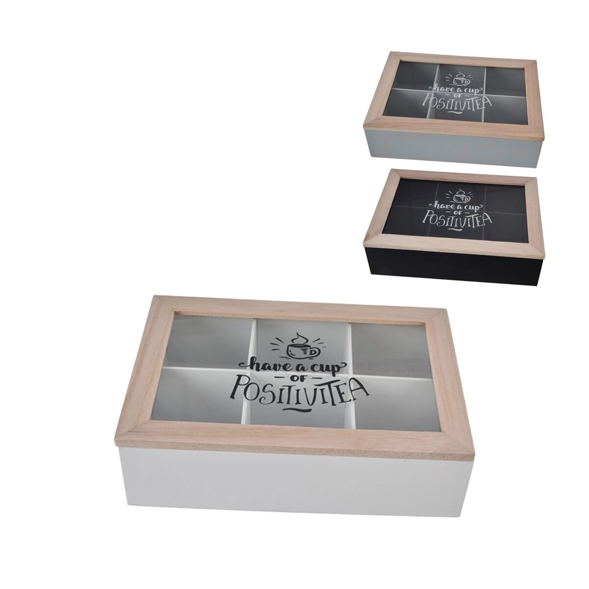 Levně Excellent Houseware Dřevěný organizér na čaj Positive Black, 24x16,5x7 cm