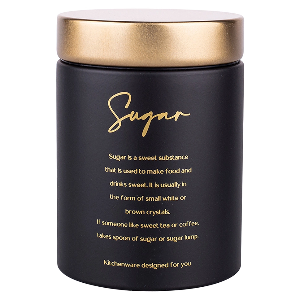 Levně Kulatá dóza na cukr Sugar černá matná se zlatým víkem