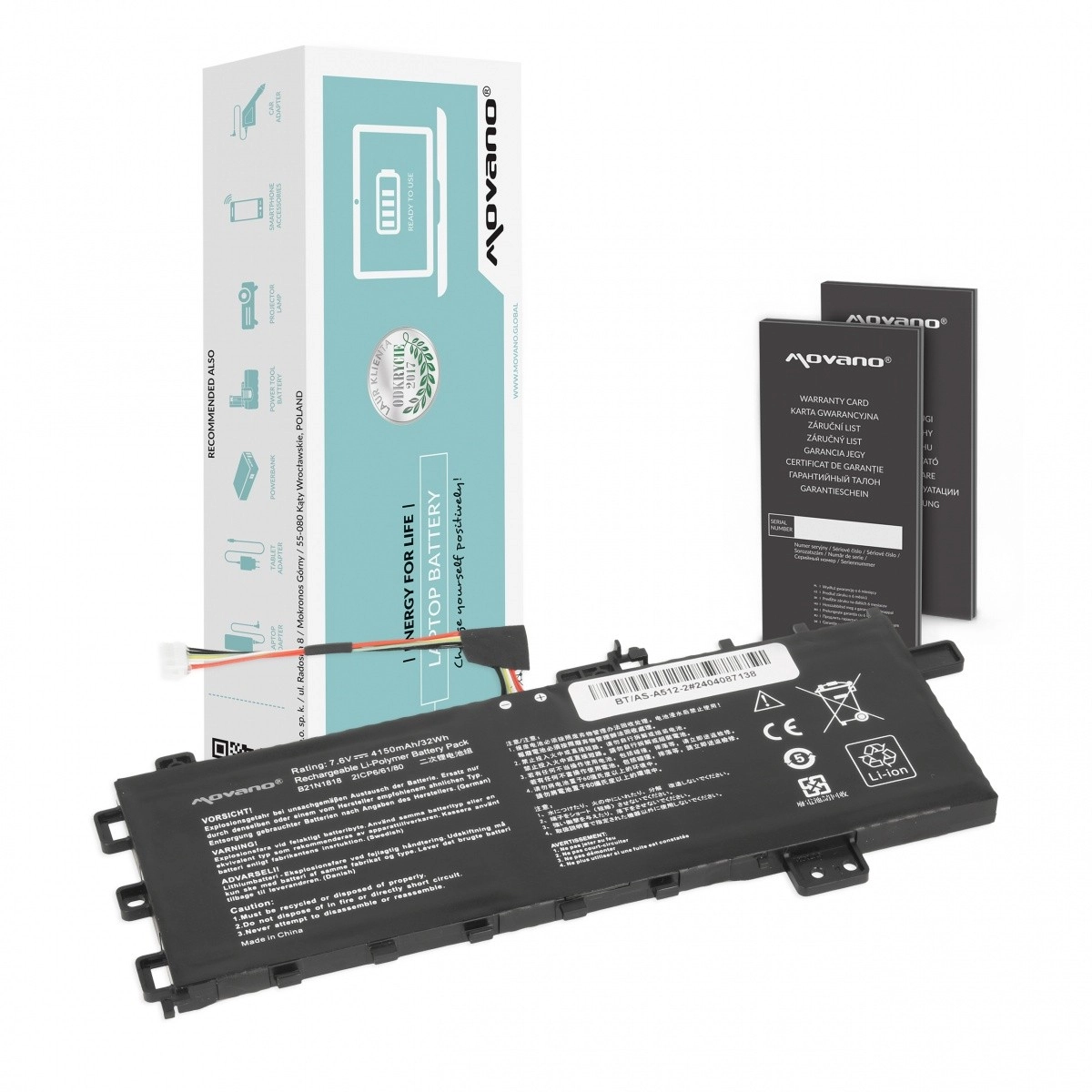 Levně Movano baterie B21N1818 pro Asus VivoBook 15 A512/R512/X512 (4150 mAh, 32 Wh)