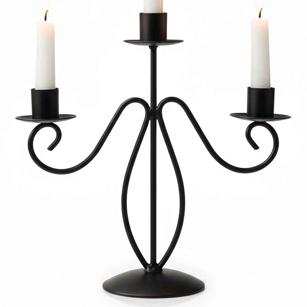 Levně Home Styling Collection Trojramenný svícen, kov, 22 cm černá