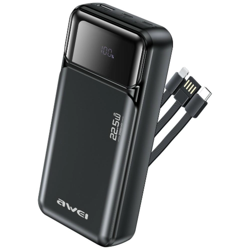 Levně Awei powerbanka 20000 mAh s vestavěnými kabely