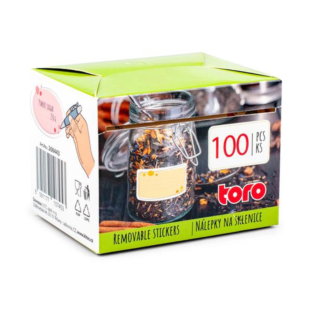 Levně Univerzální nálepky na sklenice TORO 100ks MIX tvarů