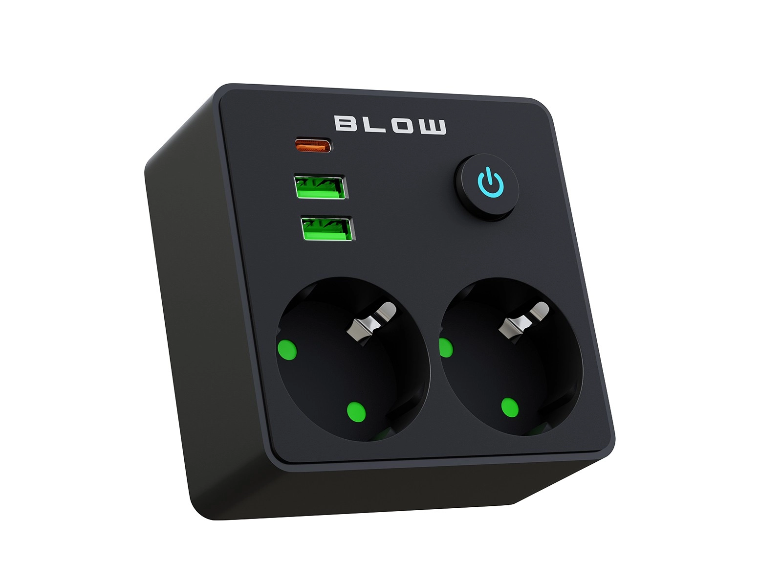 Levně BLOW zásuvkový rozbočovač se 2 zásuvkami, 2× USB a USB-C, černý