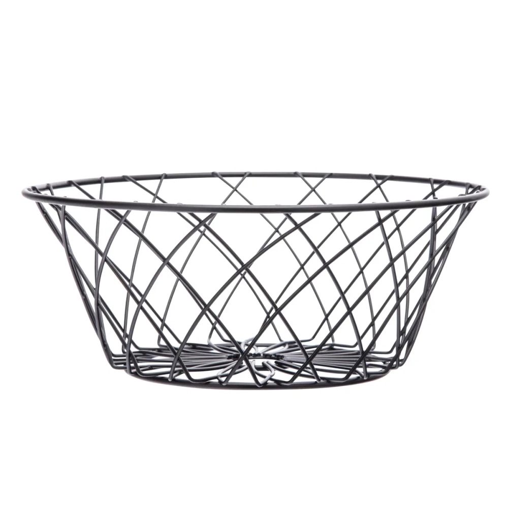 Levně Černý kovový kulatý košík na ovoce s květinovou dekorací 25 × 10 cm
