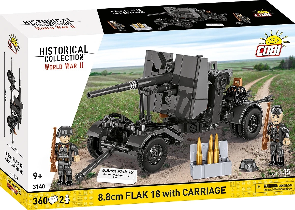 Levně COBI 3140 World War II Německé protiletadlové dělo 8.8 cm Flak 18 s lafetou 1:35