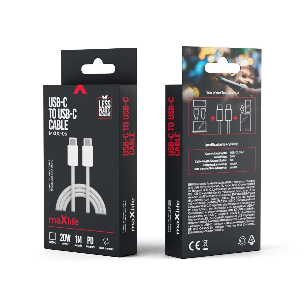 Levně Maxlife MXUC-06 nylonový USB-C - USB-C 1m, šedý