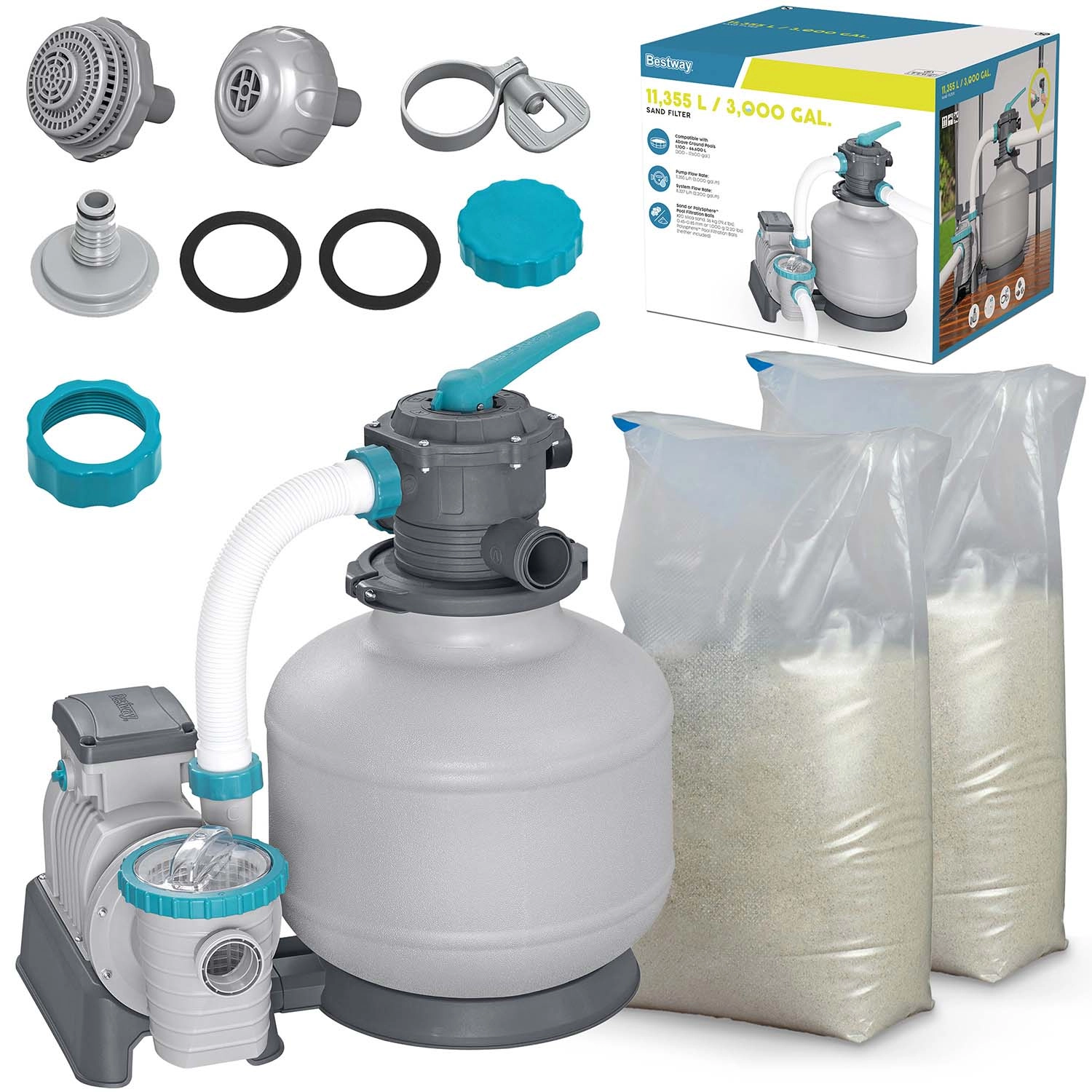 Levně Písková filtrace k bazénu 11 355 l/h s časovačem + písek 50 kg BESTWAY