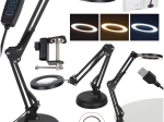 Stolní LED lampa s lupou a nastavitelným ramenem, 2 možnosti uchycení