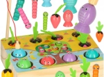 Dřevěná montessori hra – magnetické rybářství, červíci a mrkvičky