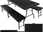 Skládací zahradní stůl 180 cm s 2 lavicemi – černý