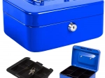 Kovová pokladní schránka na peníze a dokumenty 20 × 16 × 9 cm – modrá