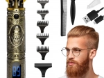 Zlatý zastřihovač vlasů a vousů 4v1 SOULIMA s LCD displejem