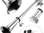 Pneumatický klakson 150 dB s chromovanou trumpetu a kompresorem 12 V
