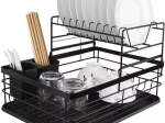 Dvoupatrová sušička na nádobí RUHHY, černá, 43×29×27 cm