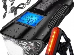 Vodotěsná LED cyklistická světla přední a zadní s tachometrem a klaksonem