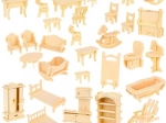 Dřevěná sada nábytku do domečku pro panenky, 34 kusů