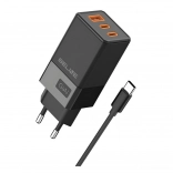 Síťová nabíječka 65W GaN 2x USB‑C + USB‑A s kabelem USB‑C – Černá