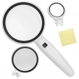ruční lupa s LED osvětlením a výměnnými čočkami 3,5x/5x/11x