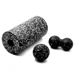 Masážní sada 3v1 s válečkem a míčky – Černo-bílý