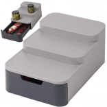 Třípatrový kuchyňský organizér se zásuvkou, šedý plast