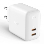 Síťová nabíječka AUKEY Omnia Duo PA-B4, 2× USB‑C, Power Delivery 3.0, GaN, 65 W, bílá