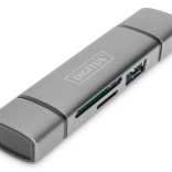 3portová čtečka karet USB Typ C/ USB 3.0 SuperSpeed SD Micro SD Digitus šedá