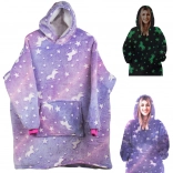 Zářivá oversize mikina–deka s kapucí, fialová s jednorožci