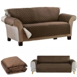 Oboustranný prošívaný potah na pohovku a přehoz na postel 240 × 165 cm – hnědá/krémová