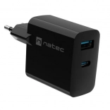 síťová nabíječka Natec Ribera GAN 1x USB-A + 1x USB-C 65W černá