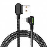 Úhlový USB Lightning kabel s LED podsvícením McDodo 1,2m černý