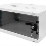 Nástěnná síťová skříň 19" 4U DIGITUS, 241 × 540 × 400 mm, skleněné dveře, šedá, nezkompletovaná