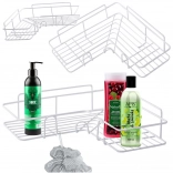 Rohová sprchová polička do koupelny s háčky, samolepicí, bílá