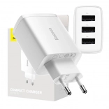 Síťová nabíječka BASEUS 17 W, 3× USB, bílá