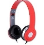 Městská červená stereofonní sluchátka s mikrofonem