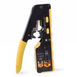 krimpovací kleště na průchozí konektory RJ45 kat. 5e/6, RJ12 a RJ11 se střiháním a odizolováním