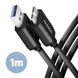 Kabel AXAGON Micro-B USB na USB-A 3.2 Gen 1, 1m, 3A, ALU, PVC, černý