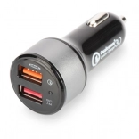 Autonabíječka s Qualcomm Quick Charge 3.0, 2× USB (3 A / 2,4 A), černo‑stříbrná
