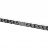 PDU napájecí lišta 19" RACK, 12x zásuvka Schuko, 2x 2m zástrčka Unischuko, 16A, přetížení, hliníkový profil