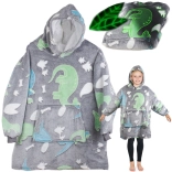 svíticí dětská deka s kapucí 2v1 – šedá s dinosaury