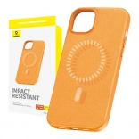 Magnetické pouzdro BASEUS fauxther pro iPhone 15 Plus (oranžové)