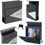 Velká antracitová poštovní schránka na dopisy a noviny s nápisem POST, formát A4