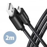 Kabel AXAGON MicroUSB - USB A 2m, ALU opletený, černý