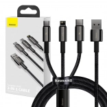 Baseus Tungsten Gold 3v1 nabíjecí a datový kabel USB na Lightning / USB‑C / micro USB, 3,5 A, 1,5 m (černý)