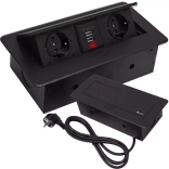 Zapuštěná zásuvková lišta do desky se 2 zásuvkami a 2 USB, černá