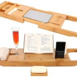 Bambusová vana police Domácí spa – roztažitelný podnos na vanu