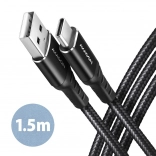 Kabel USB-C - USB-A Axagon 1.5m, hliník, nylonový oplet