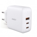 Bílá GaN nabíječka Omnia Mix 3× USB (2× USB‑C + 1× USB‑A) 90 W