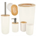 Koupelnový set 6 ks bílý s bambusovými doplňky